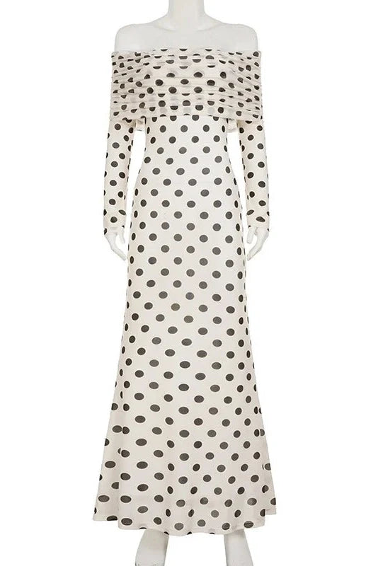 Off-Shoulder High Waist Long Sleeve Slim Maxi Dress