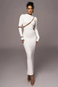 Long Sleeve Bodycon Patchwork Hollow Out Maxi Dress