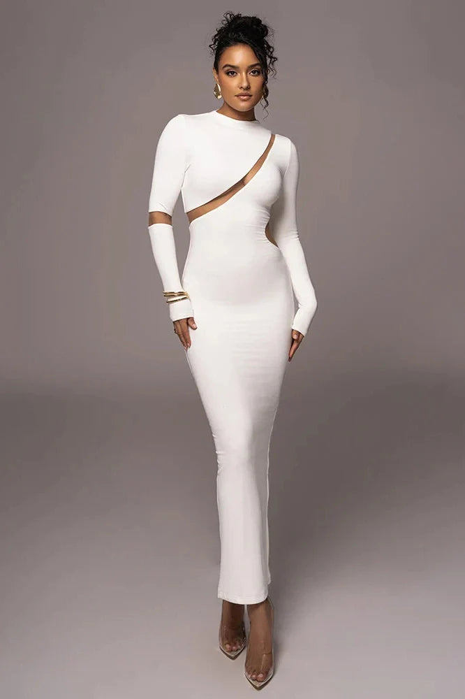 Long Sleeve Bodycon Patchwork Hollow Out Maxi Dress