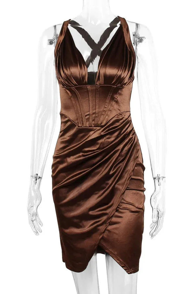 Deep V Neck Sleeveless Backless Bodycon Mini Dress