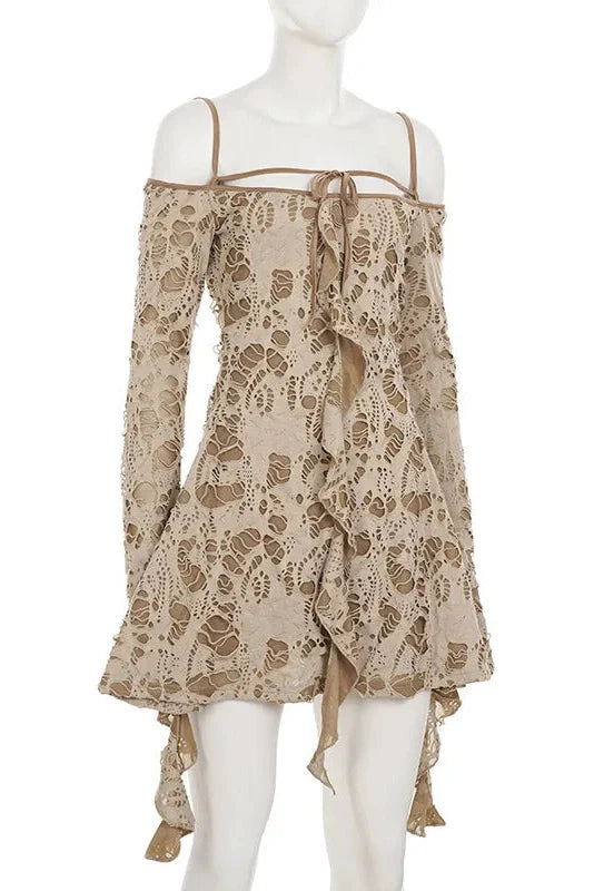Off-Shoulder Long Sleeve Slim Mini Dress