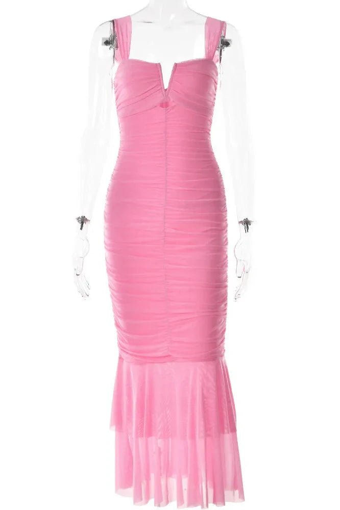Elegant Spaghetti Strap Sleeveless Backless Maxi Dress