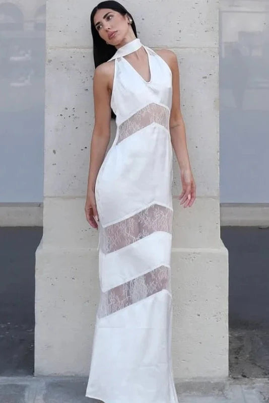 Hollow Lace Sleeveless Lace-Up V-Neck Maxi Dress
