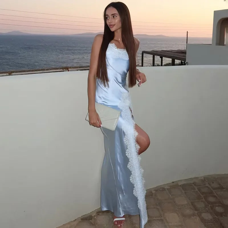Elegant V-Neck Patchwork Backless Maxi Dress
