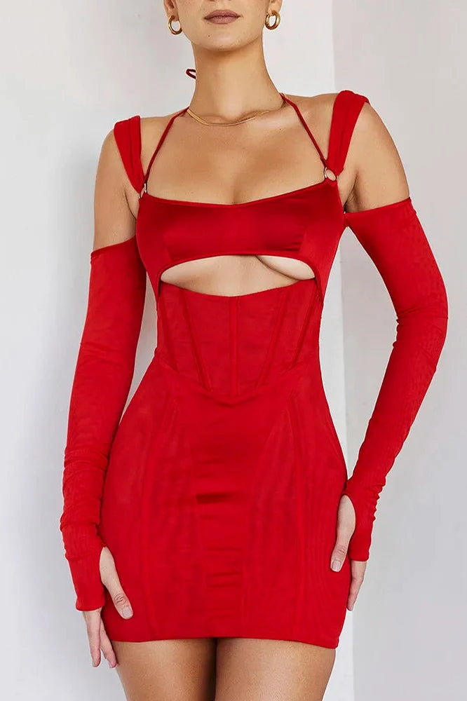 Hollow Out Elegant Spaghetti Strap Backless Mini Dress