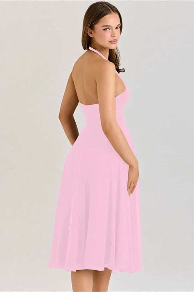 V-Neck Patchwork High Waist Sleeveless Midi Dress