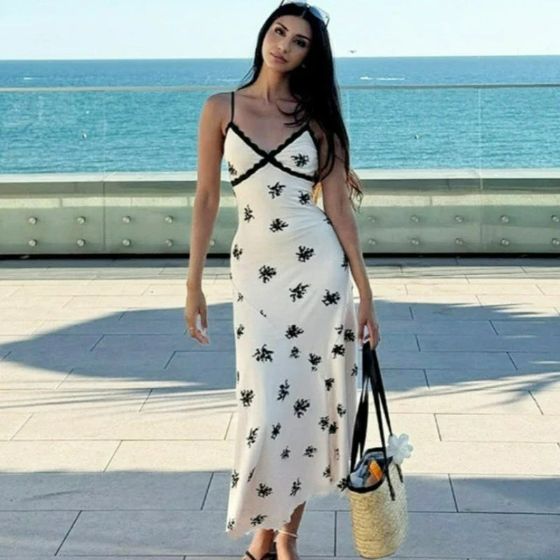 Printed V-Neck Sleeveless Patchwork Maxi Dress