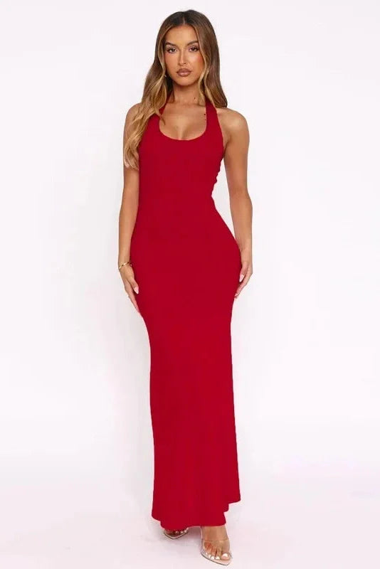 Backless U Neck Sleeveless High Waist Maxi Dress