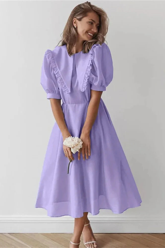 Pleated Slim Short Sleeve High Waist Patchwork Midi Dress