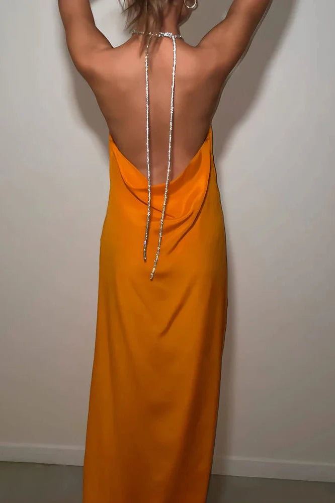 Backless Off-Shoulder Sleeveless High Split Maxi Dress