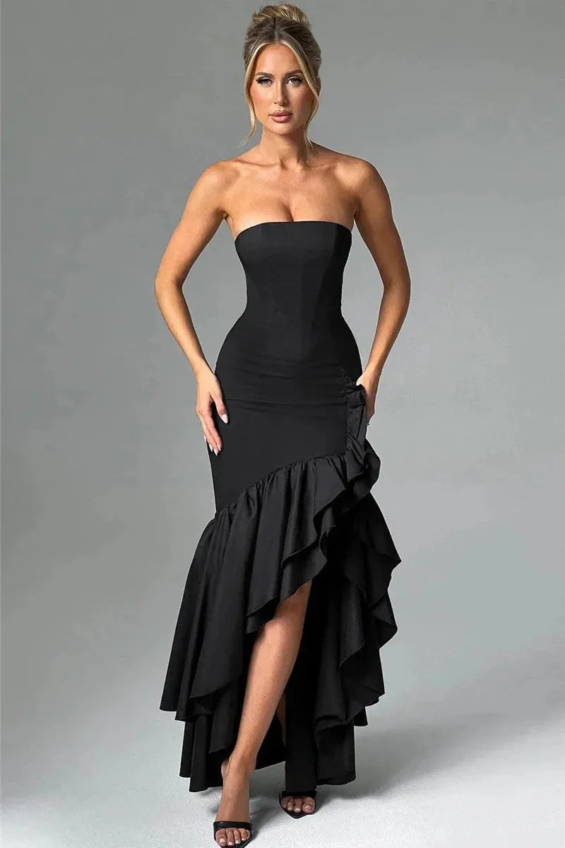 Strapless Off-shoulder Sleeveless Backless High Split Maxi Dress
