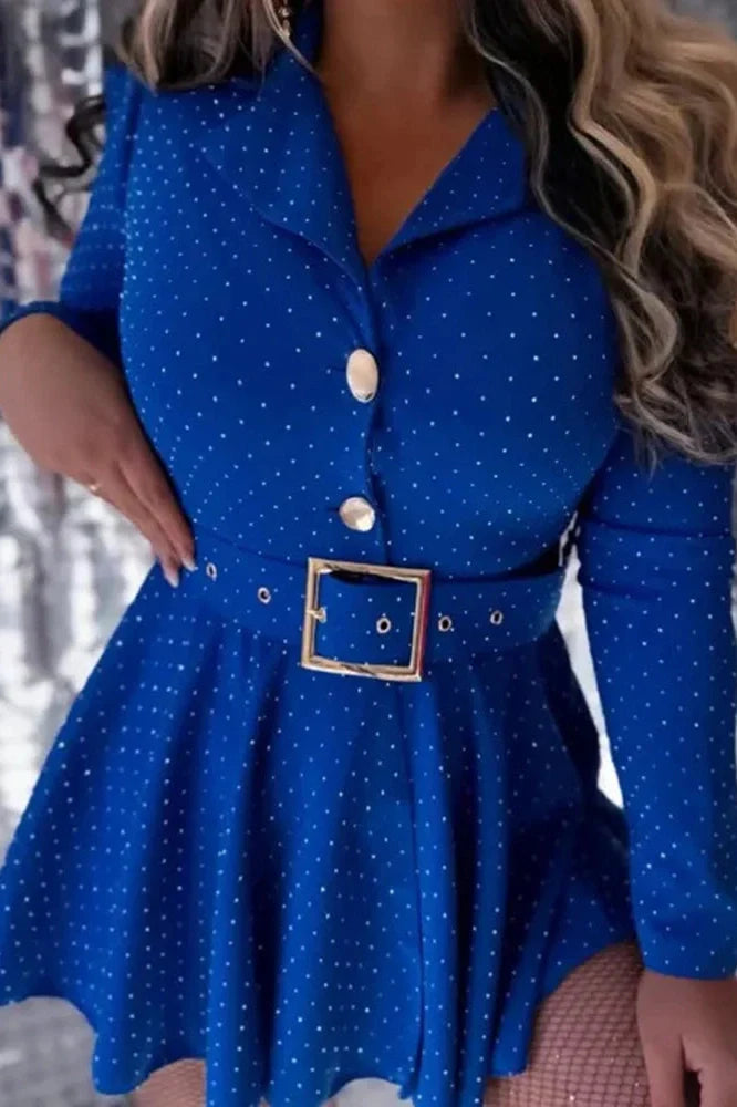Elegant Long Sleeve Pleated High Waist Slim Printed Mini Dress