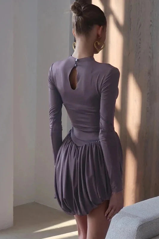 Elegant Hollow Button Slim High Waist Mini Dress