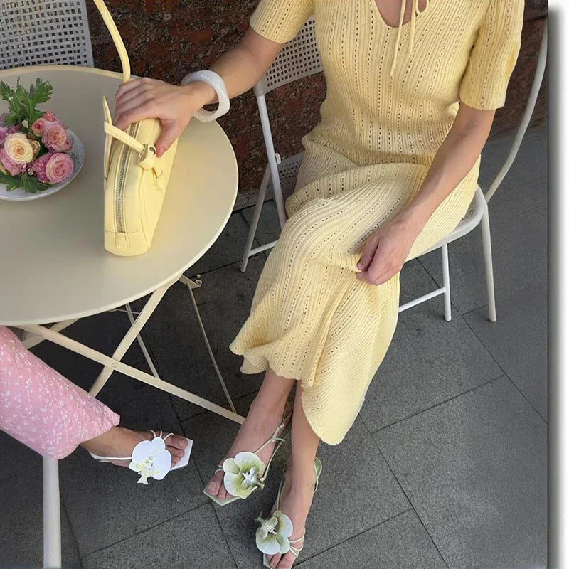Knitted Short Sleeve Slim High Waist Maxi Dress