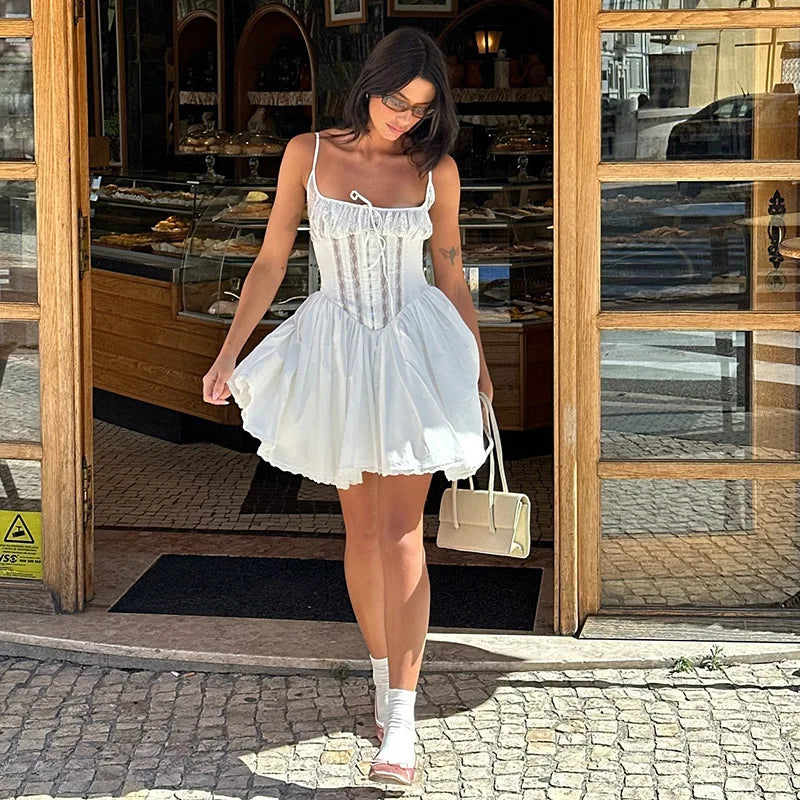 Lace Square Collar Slim A-Line Mini Dress