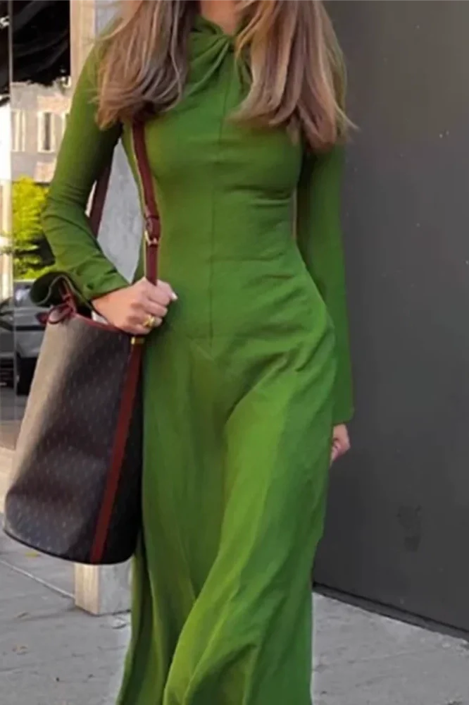 Elegant Long Sleeve High Waist Slim Maxi Dress