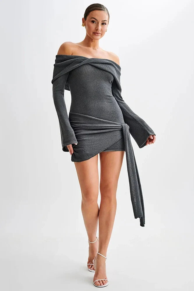 Off-shoulder Strapless Long Sleeve Backless Mini Dress