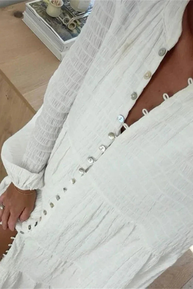 Long Sleeve Patchwork Loose V-Neck Maxi Dress