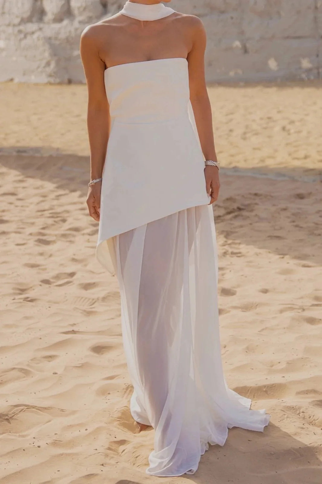 Off-Shoulder High Split Strapless Sleeveless Maxi Dress