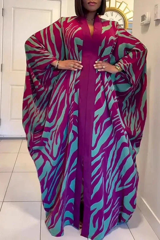 Elegant Pleated Sleeves Loose V-Neck Maxi Dress