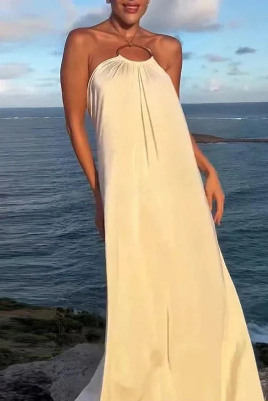 Elegant Hollow Out High Waist Backless Loose Maxi Dress