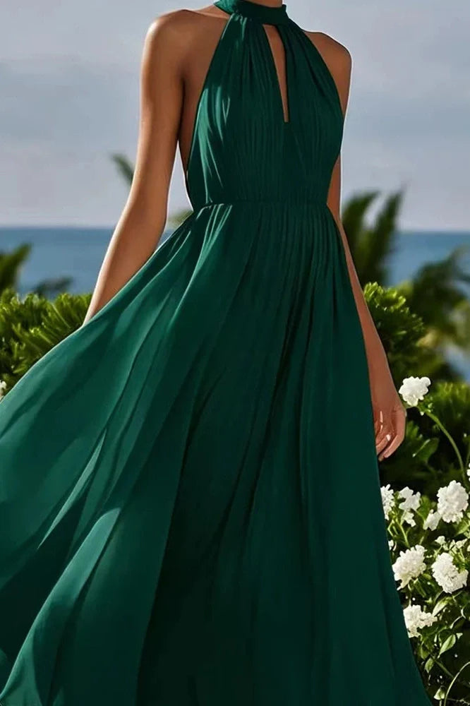 Elegant Sleeveless Loose High Waist Pleated Maxi Dress