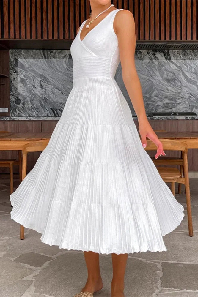V-Neck Backless High Waist Midi Dress