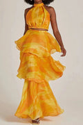 Elegant Slim Printed Sleeveless High Waist Maxi Dress