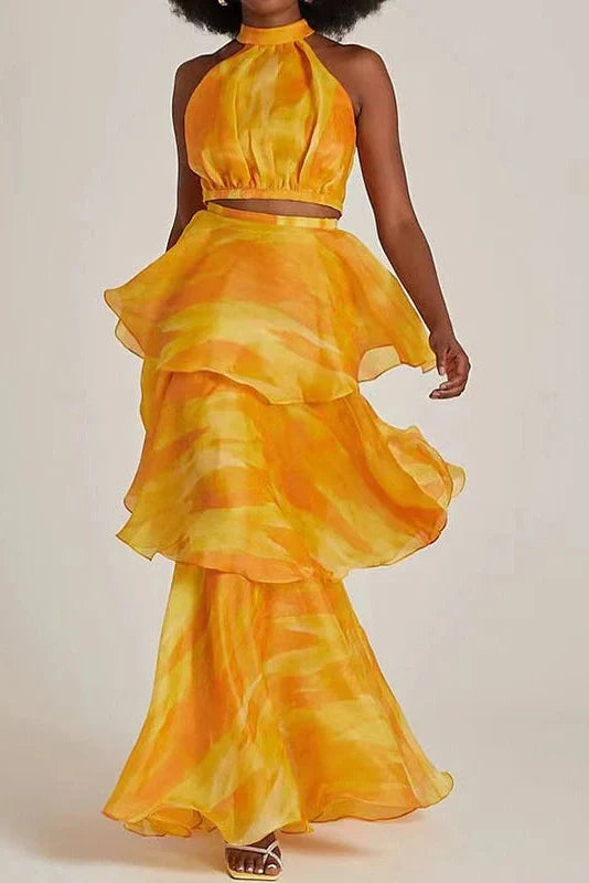 Elegant Slim Printed Sleeveless High Waist Maxi Dress