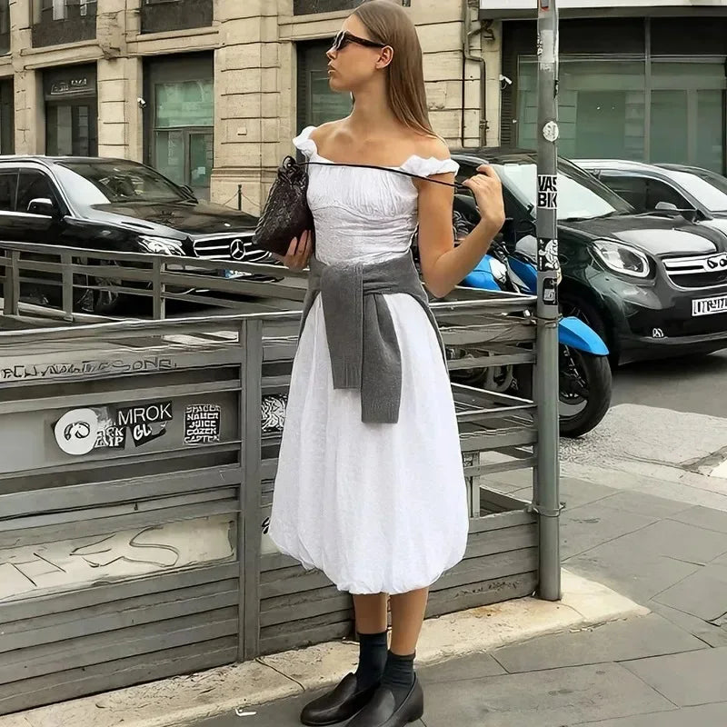 Off Shoulder Lace Up Backless Sleeveless Maxi Dress
