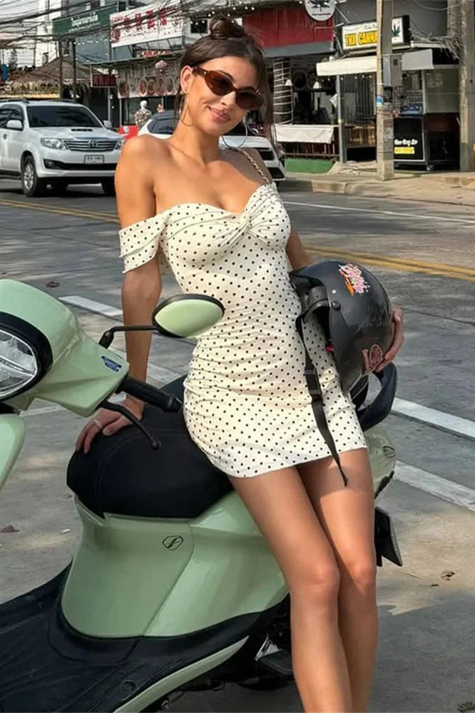 Off-Shoulder Backless Printed Slim Mini Dress