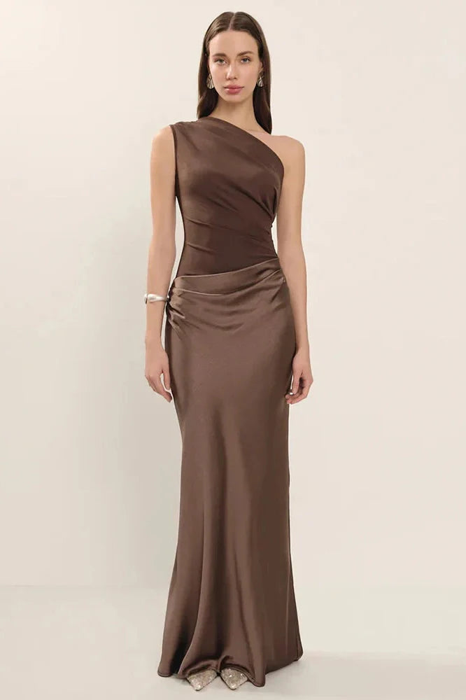 Inclined Shoulder Patchwork Sleeveless Backless Bodycon Maxi Dress