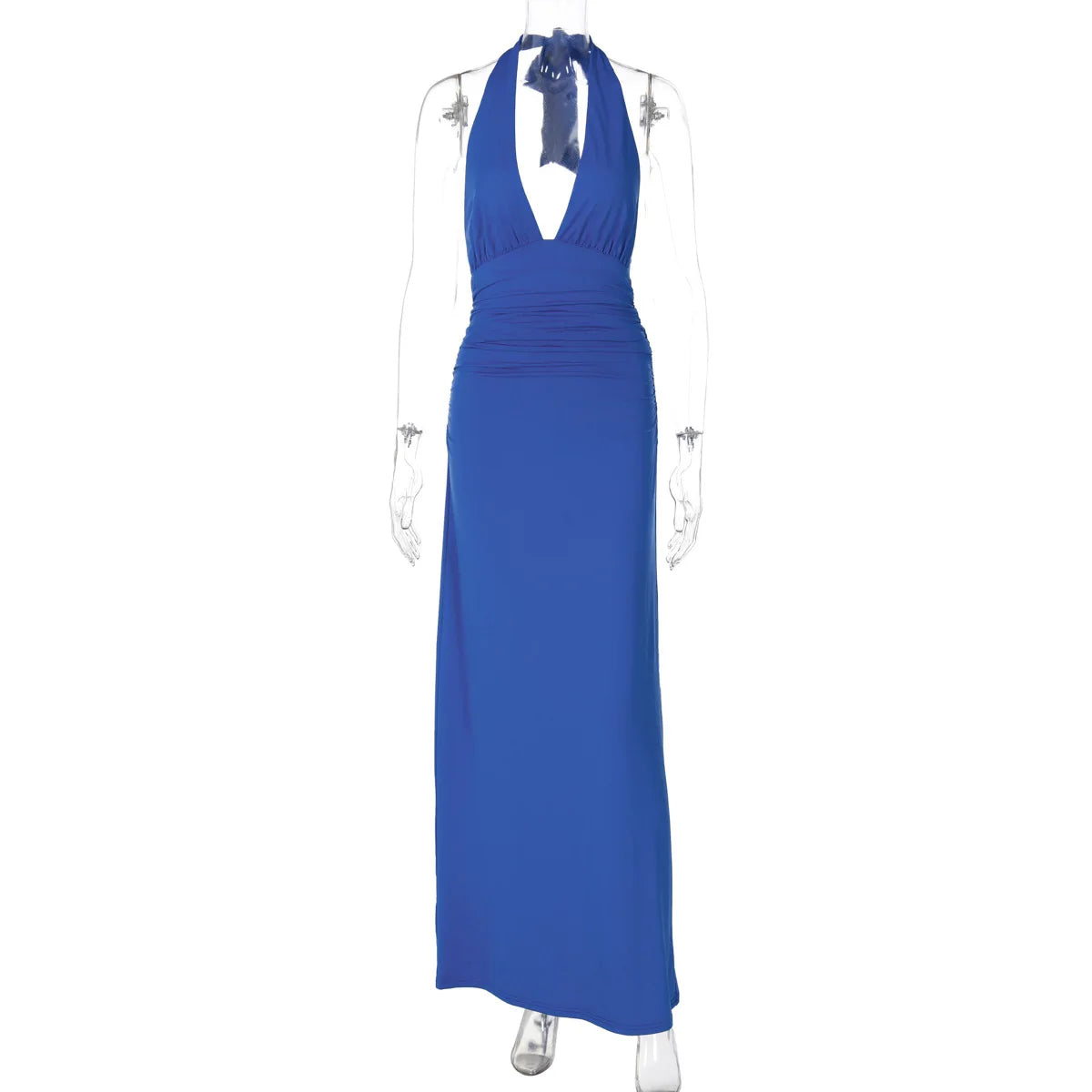 Backless Deep V Neck Lace Up Slim Maxi Dress