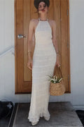 Patchwork Lace-Up Backless High Waist Maxi Dress