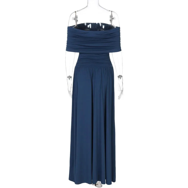 Off Shoulder Patchwork Sleeveless Slit Slim Maxi Dress