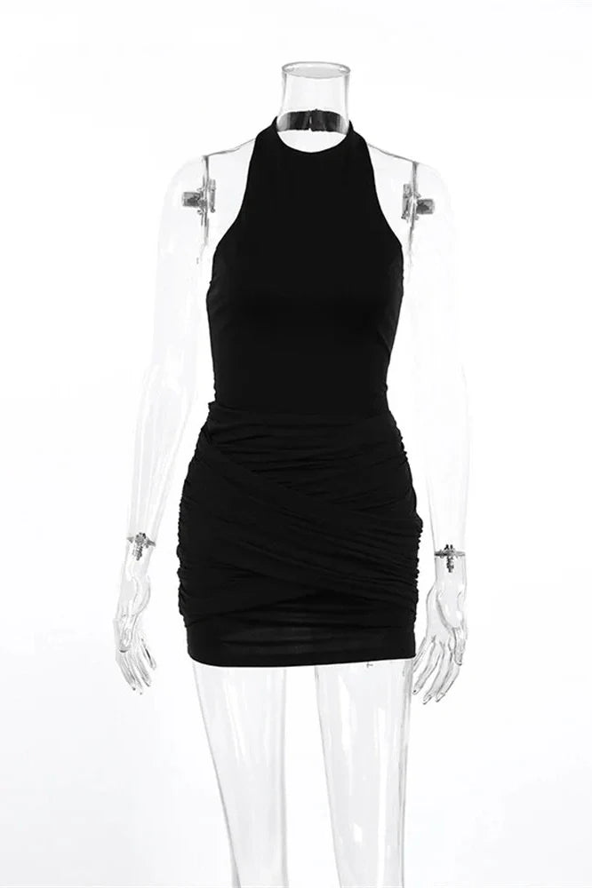 Pleated Patchwork Sleeveless Mini Dress