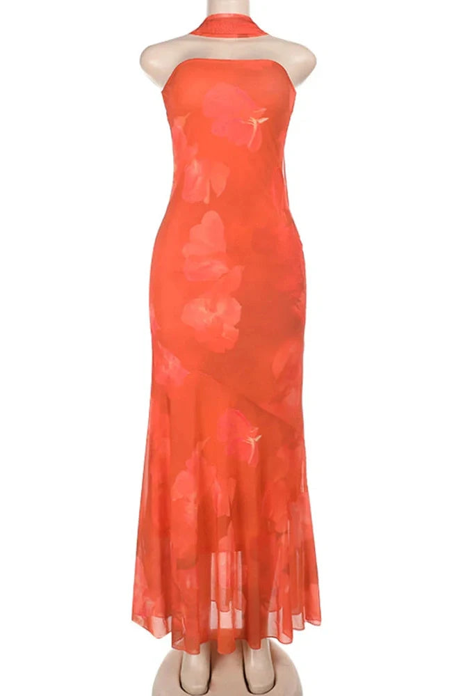Strapless Printed Bodycon High Waist Sleeveless Maxi Dress