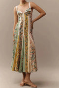 Floral Printed Slim High Waist Sleeveless Pleated Maxi Dress