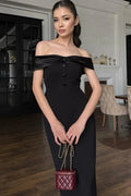 Off-Shoulder Strapless Sleeveless Backless Bodycon Split Maxi Dress