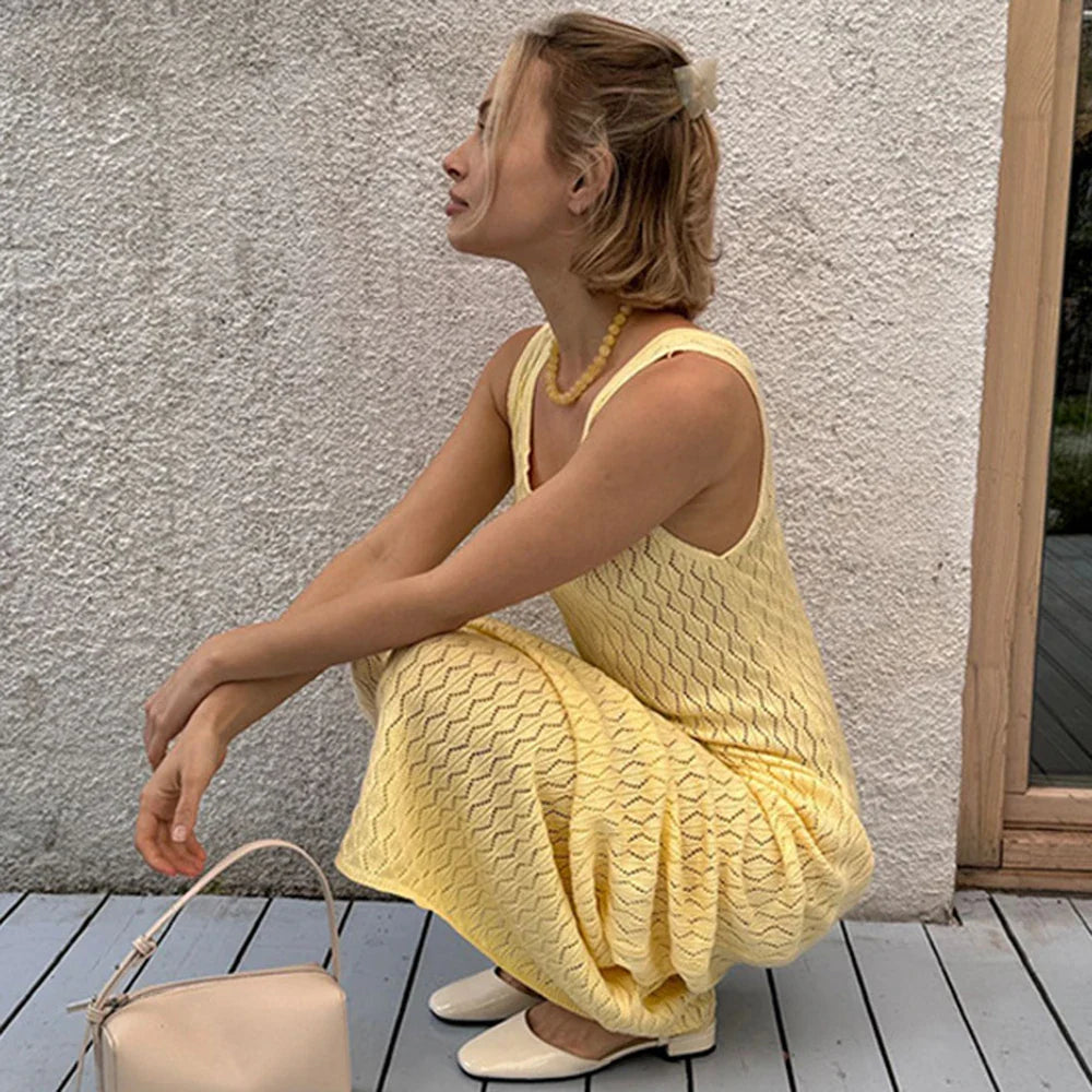 Elegant Hollow Out Sleeveless Maxi Dress