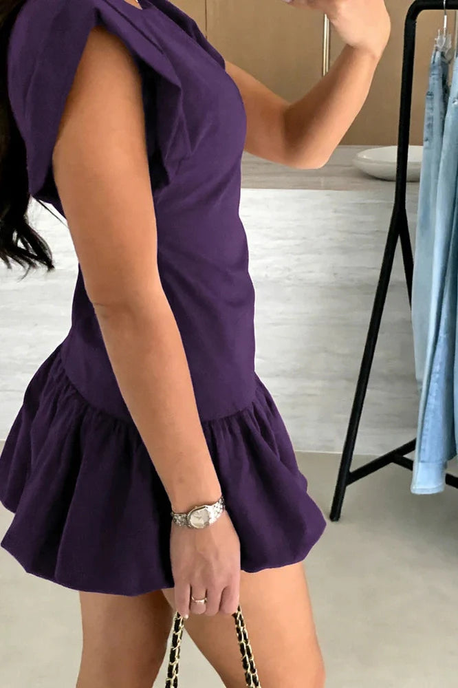 Hollow Out High Waist O-Neck Sleeveless Mini Dress