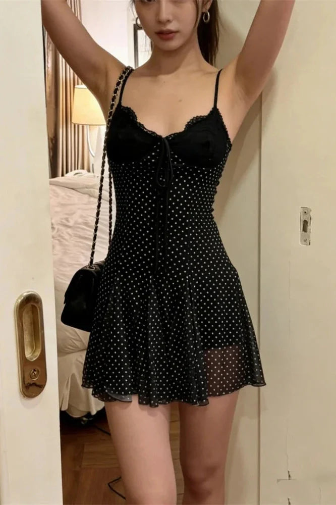Lace See-Through High Waist Slim V-Neck Mini Dress
