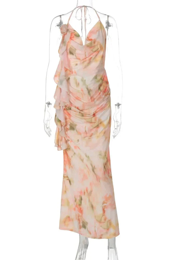 Printed Sleeveless Backless Maxi Dress