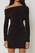Inclined Shoulder Long Sleeve Backless Mini Dress