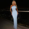 See Through Patchwork Off Shoulder Sleeveless Maxi Dress