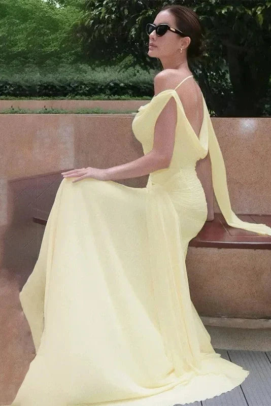 Elegant Backless Slim V-Neck Irregular Maxi Dress