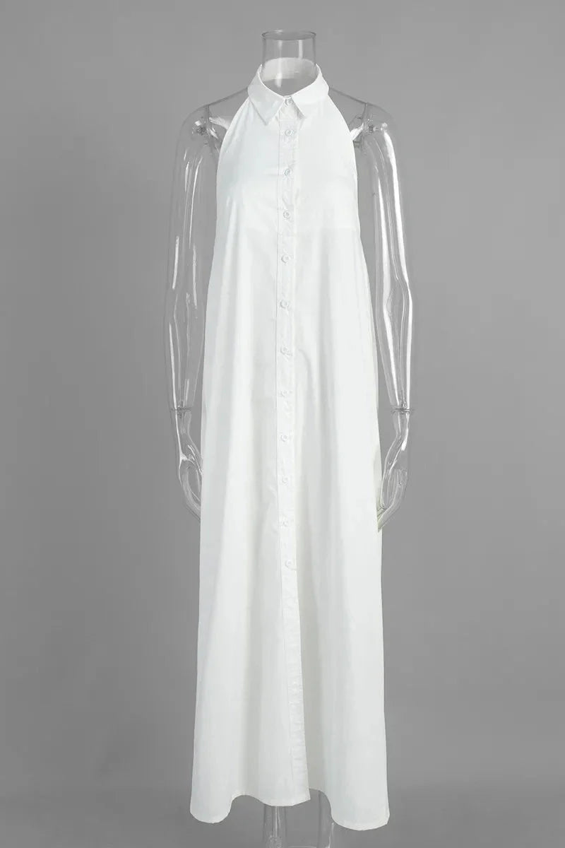 Elegant Sleeveless Button Backless Maxi Dress
