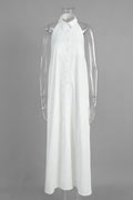 Elegant Sleeveless Button Backless Maxi Dress