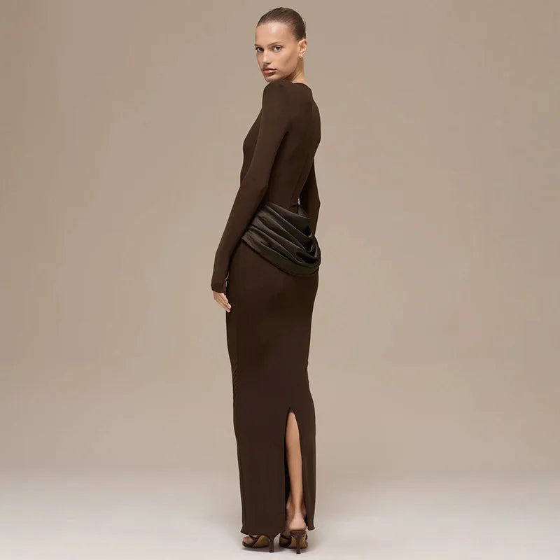 Long Sleeve High Waist Slim Maxi Dress