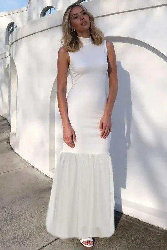 Turtleneck Slim Sleeveless Patchwork High-Waisted Maxi Dress